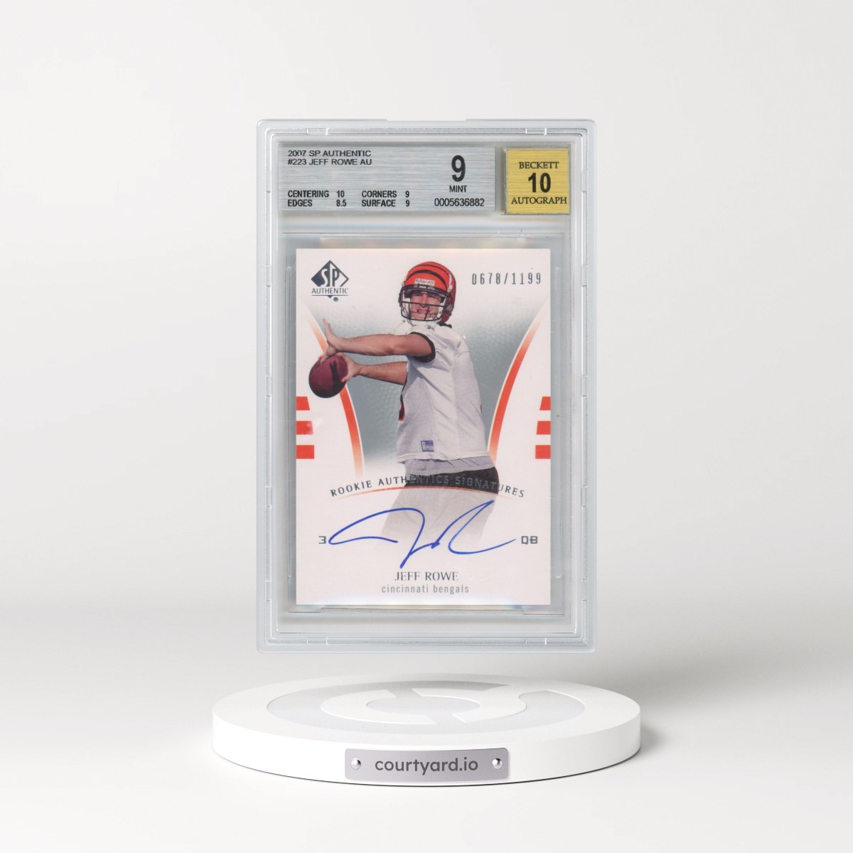 2007 SP Authentic #223 Jeff Rowe AU RC (BGS 9 MINT)