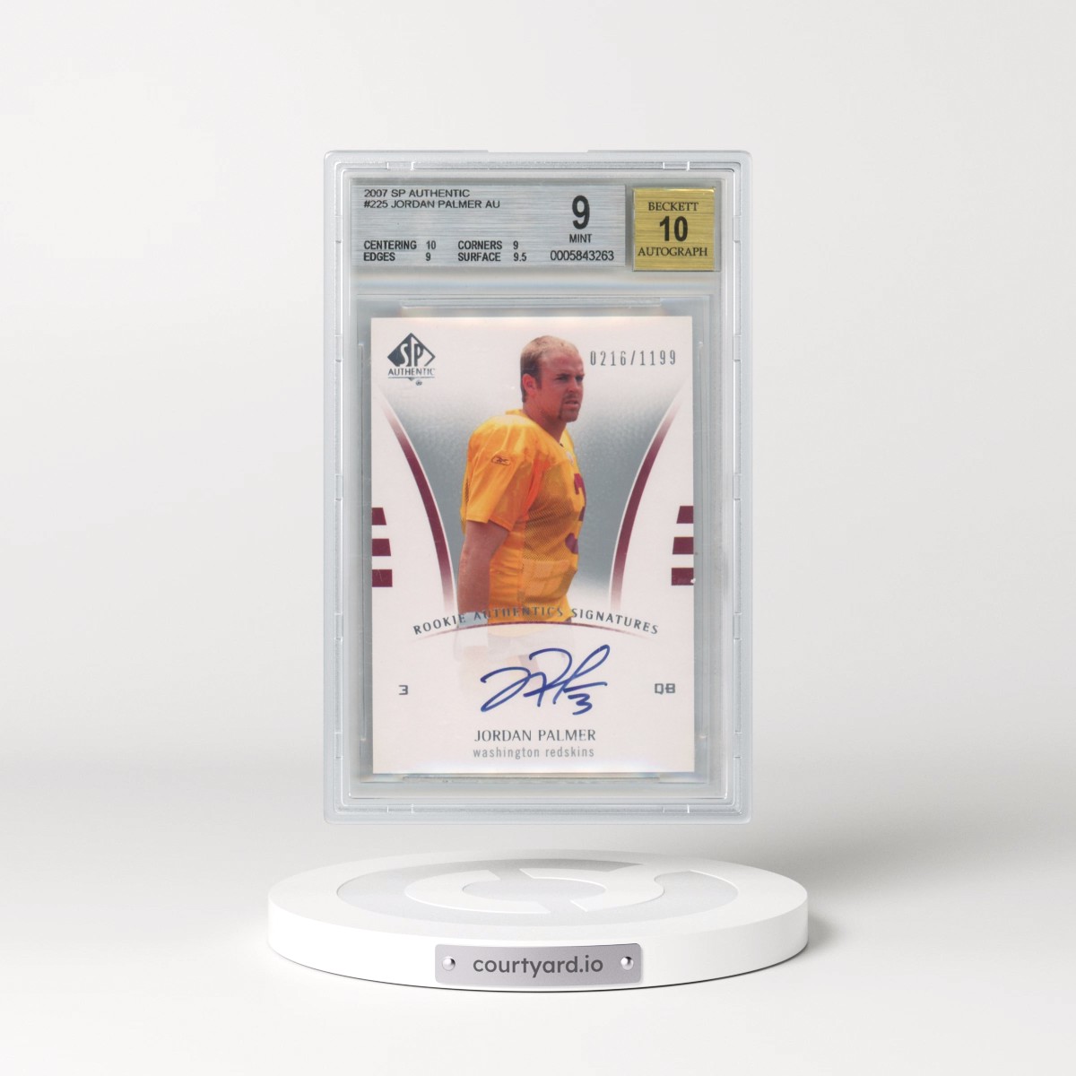 2007 SP Authentic #225 Jordan Palmer AU RC (BGS 9 MINT)