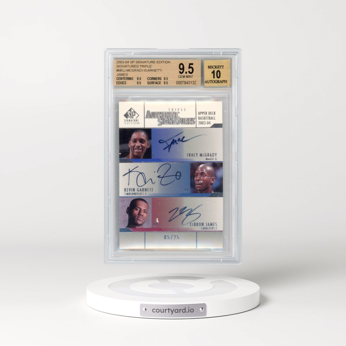 2003 SP Signature Edition Signatures Triple #MGJ Kevin Garnett/Tracy McGrady/LeBron James (BGS 9.5 GEM MINT)