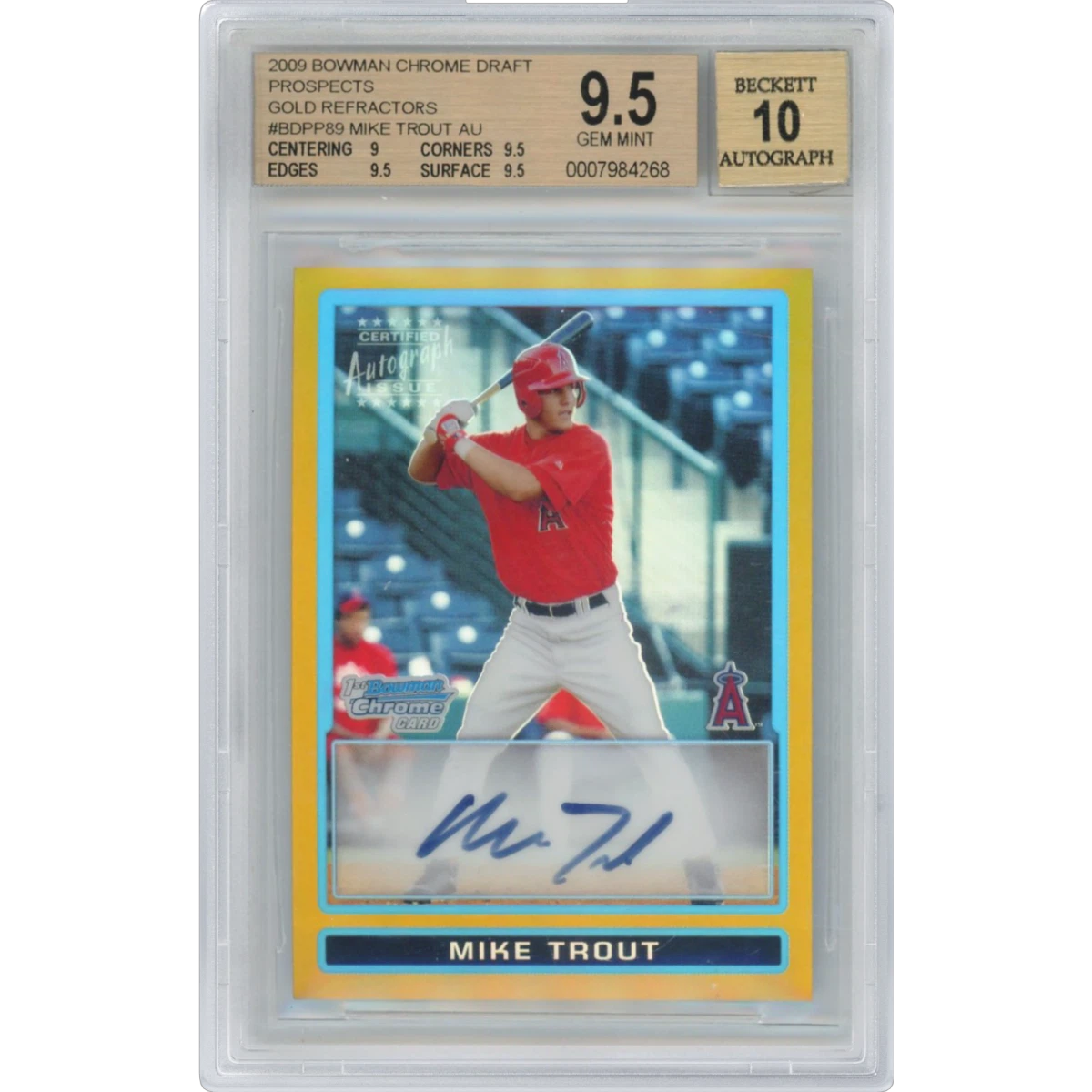 2009 Bowman Chrome Draft Picks & Prospects #BDPP89 Mike Trout - Autograph-Gold Refractor, BGS 9.5