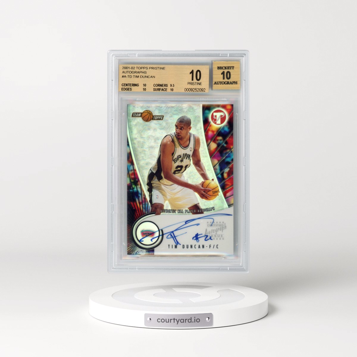 2001 Topps Pristine Autographs #ATD Tim Duncan (BGS 10 PRISTINE)