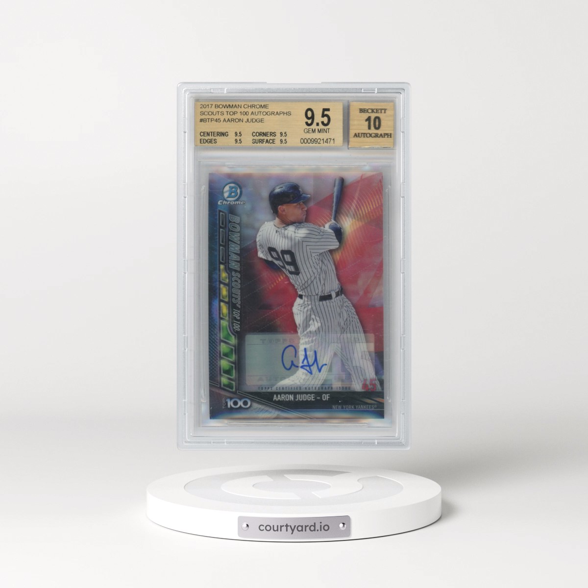 2017 Bowman Chrome Scouts Top 100 Autographs #BTP45 Aaron Judge (BGS 9.5 GEM MINT)