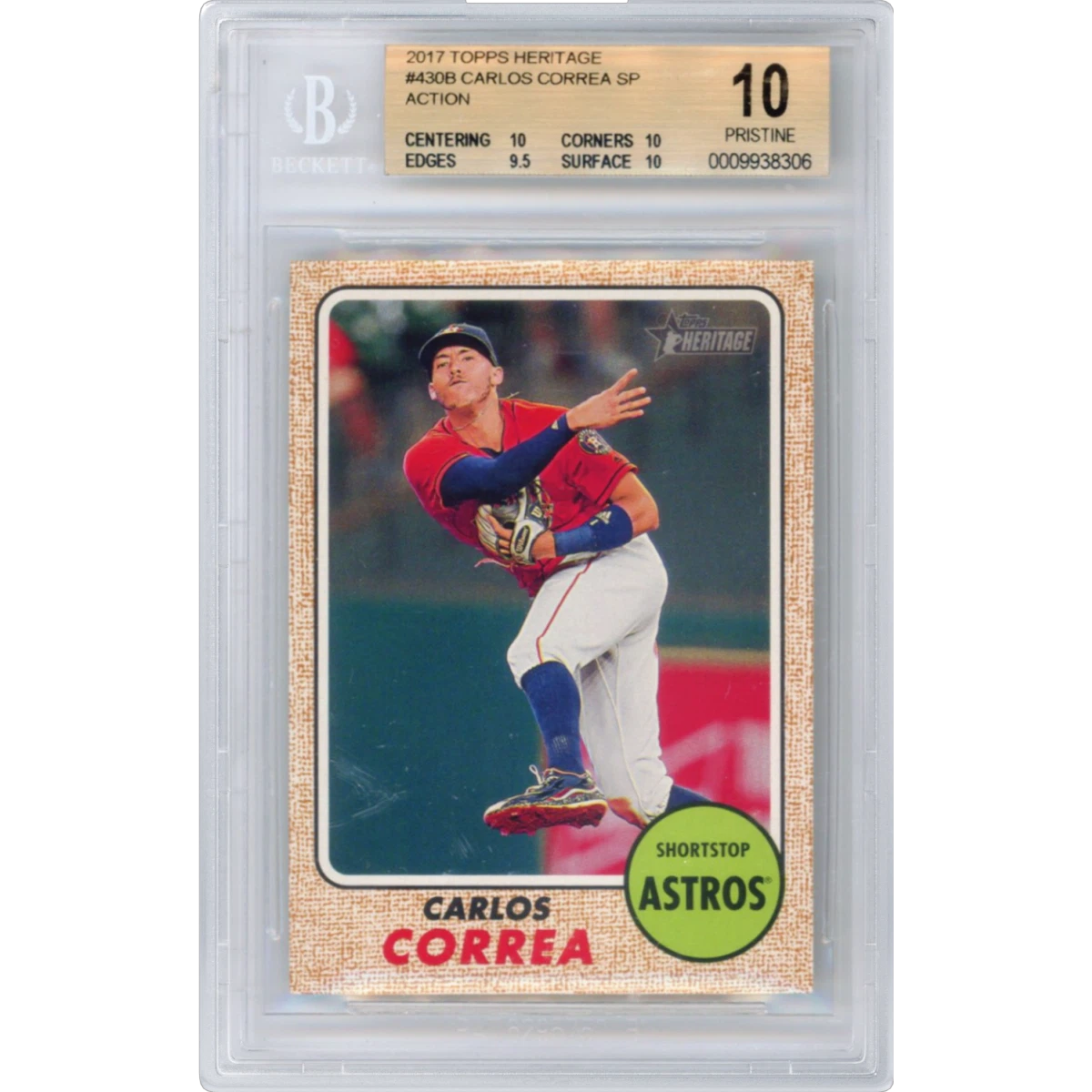 2017 Topps Heritage #430 Carlos Correa - Action (BGS 10 PRISTINE)