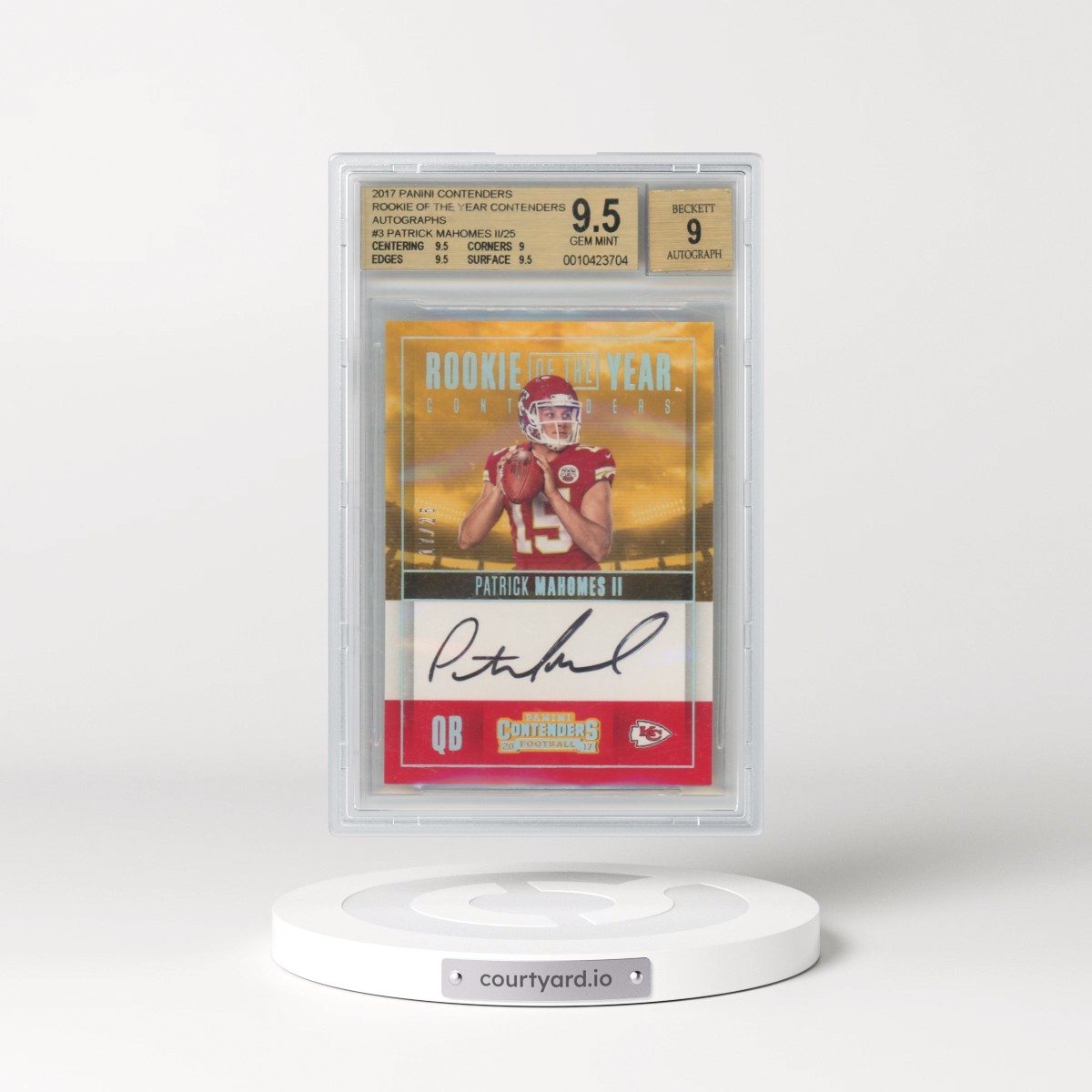 2017 Panini Contenders Rookie of the Year Contenders Autographs #RY-PM Patrick Mahomes II (BGS 9.5 GEM MINT)