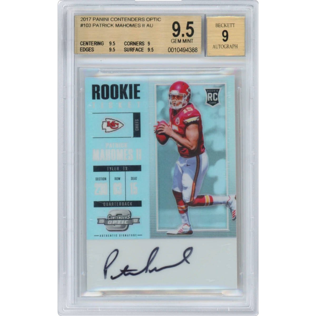 2017 Panini Contenders Optic #103 Patrick Mahomes II - Autograph (BGS 9.5 GEM MINT)