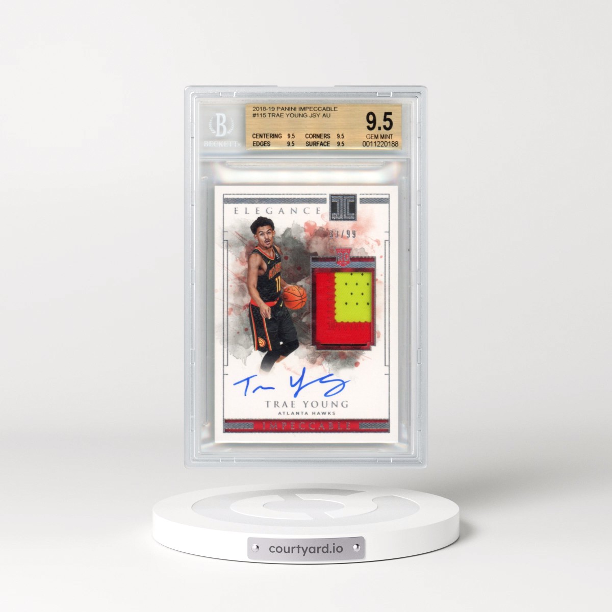 2018 Panini Impeccable #115 Trae Young JSY AU RC (BGS 9.5 GEM MINT)