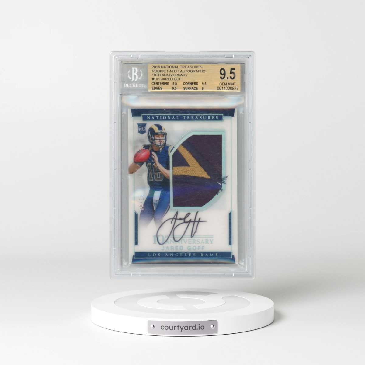 2016 Panini National Treasures Rookie Patch Autographs 10th Anniversary #101 Jared Goff (BGS 9.5 GEM MINT)