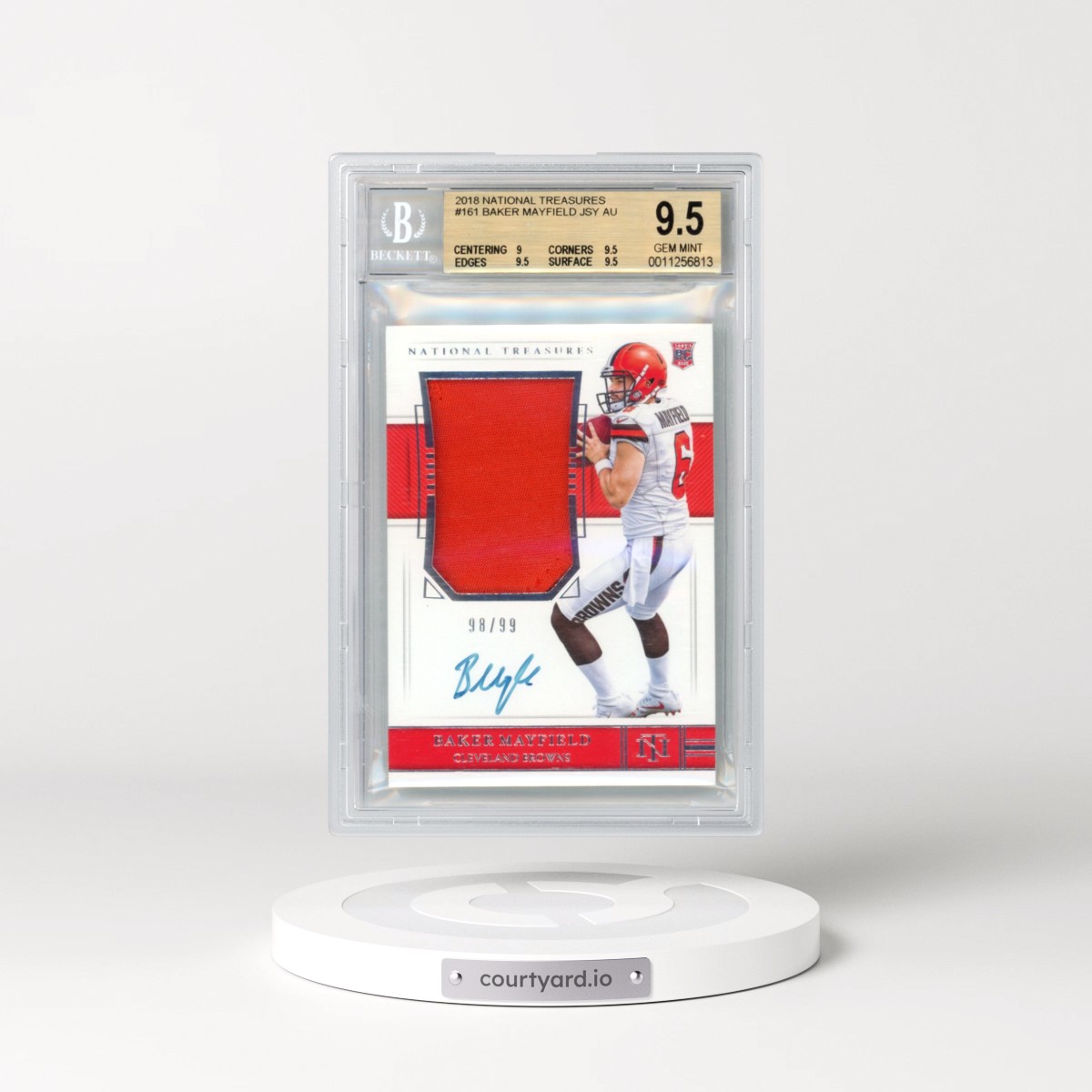 2018 Panini National Treasures #161 Baker Mayfield JSY AU RC (BGS 9.5 GEM MINT)