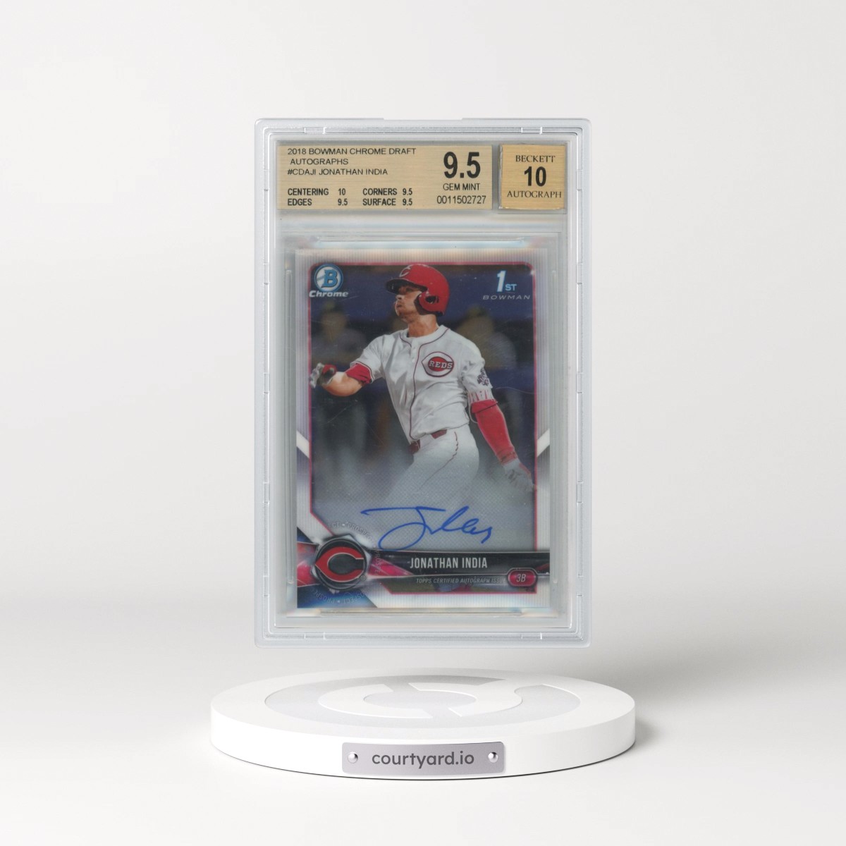 2018 Bowman Draft Chrome Draft Picks Autographs #CDAJI Jonathan India (BGS 9.5 GEM MINT)