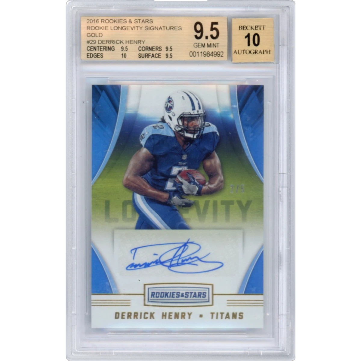 2016 Rookies and Stars Rookie Longevity Signatures Gold #29 Derrick Henry (BGS 9.5 GEM MINT)