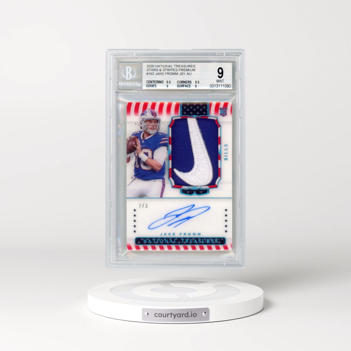 2020 Panini National Treasures Stars and Stripes Premium #162 Jake Fromm JSY AU (BGS 9 MINT)