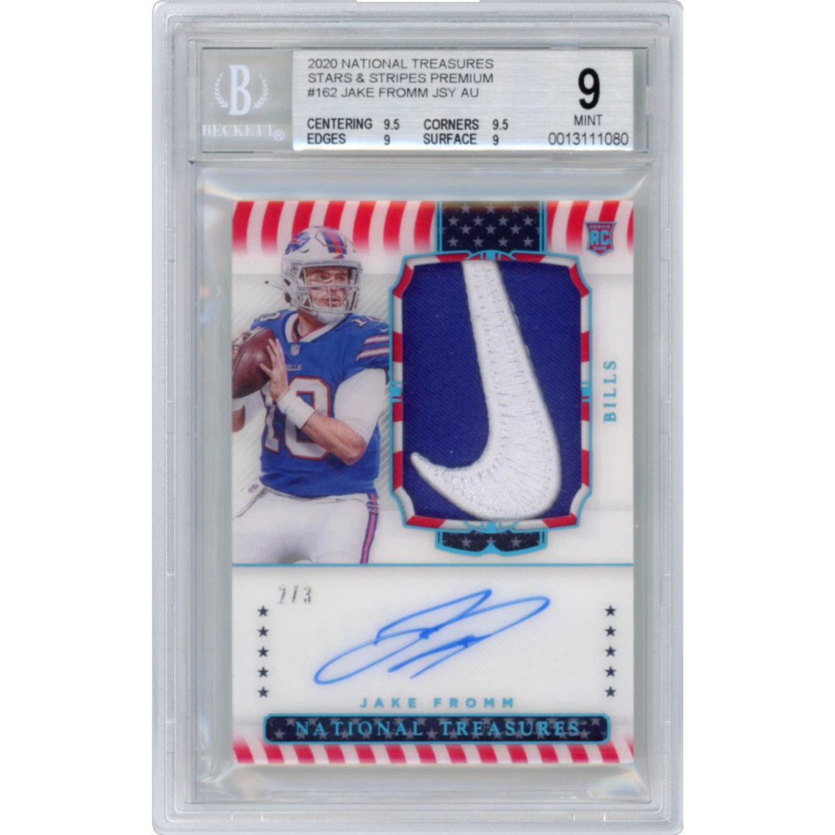 2020 Panini National Treasures Stars and Stripes Premium #162 Jake Fromm JSY AU (BGS 9 MINT)