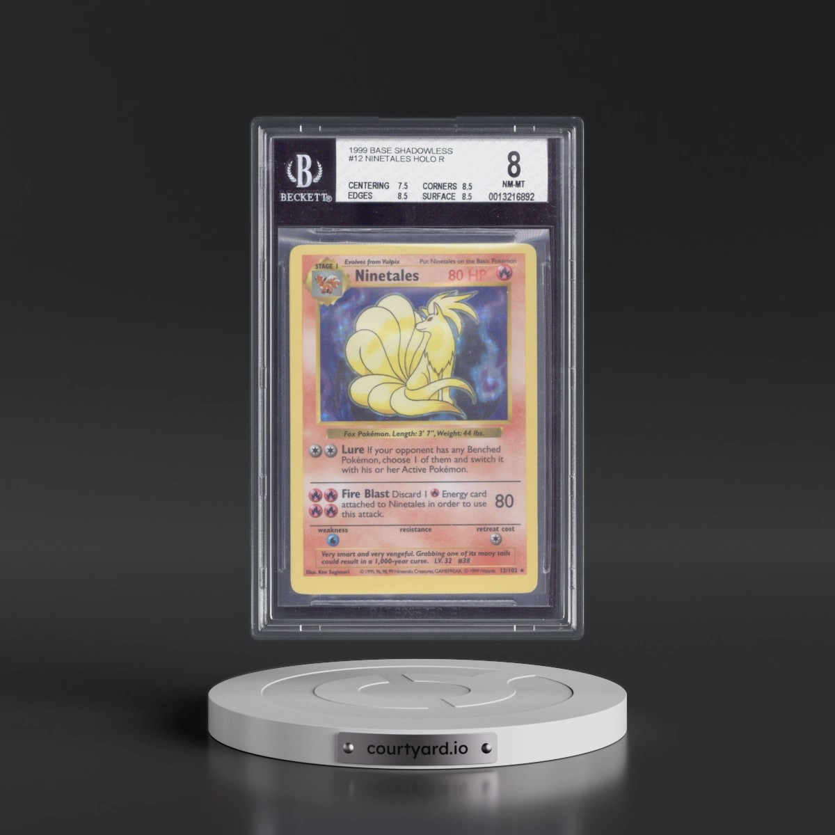 1999 Base Set #12 Ninetales - Shadowless Shadowless Holo (BGS 8 NM-MT)