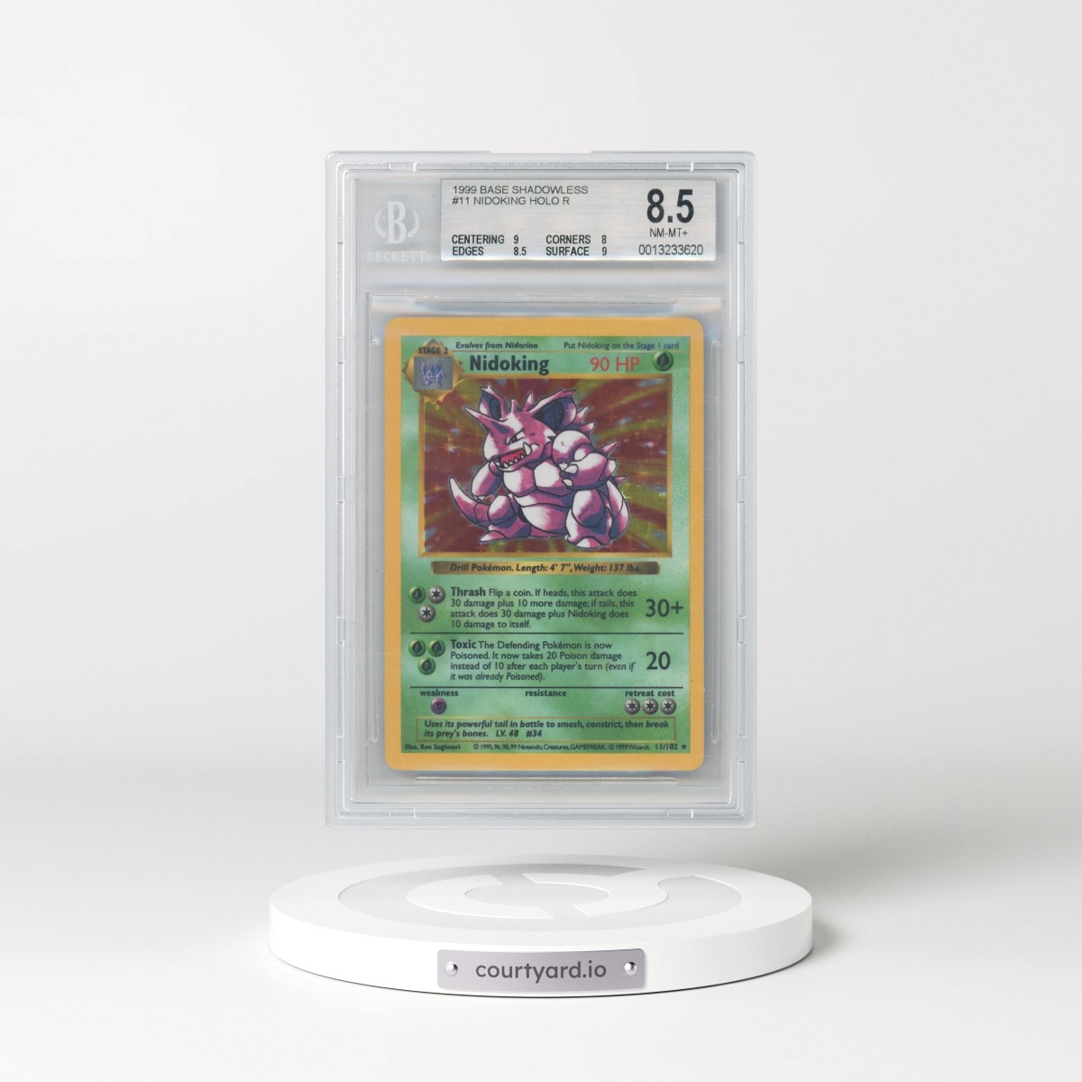1999 Base Set #11 Nidoking - Shadowless Shadowless Holo (BGS 8.5 NM-MT+)