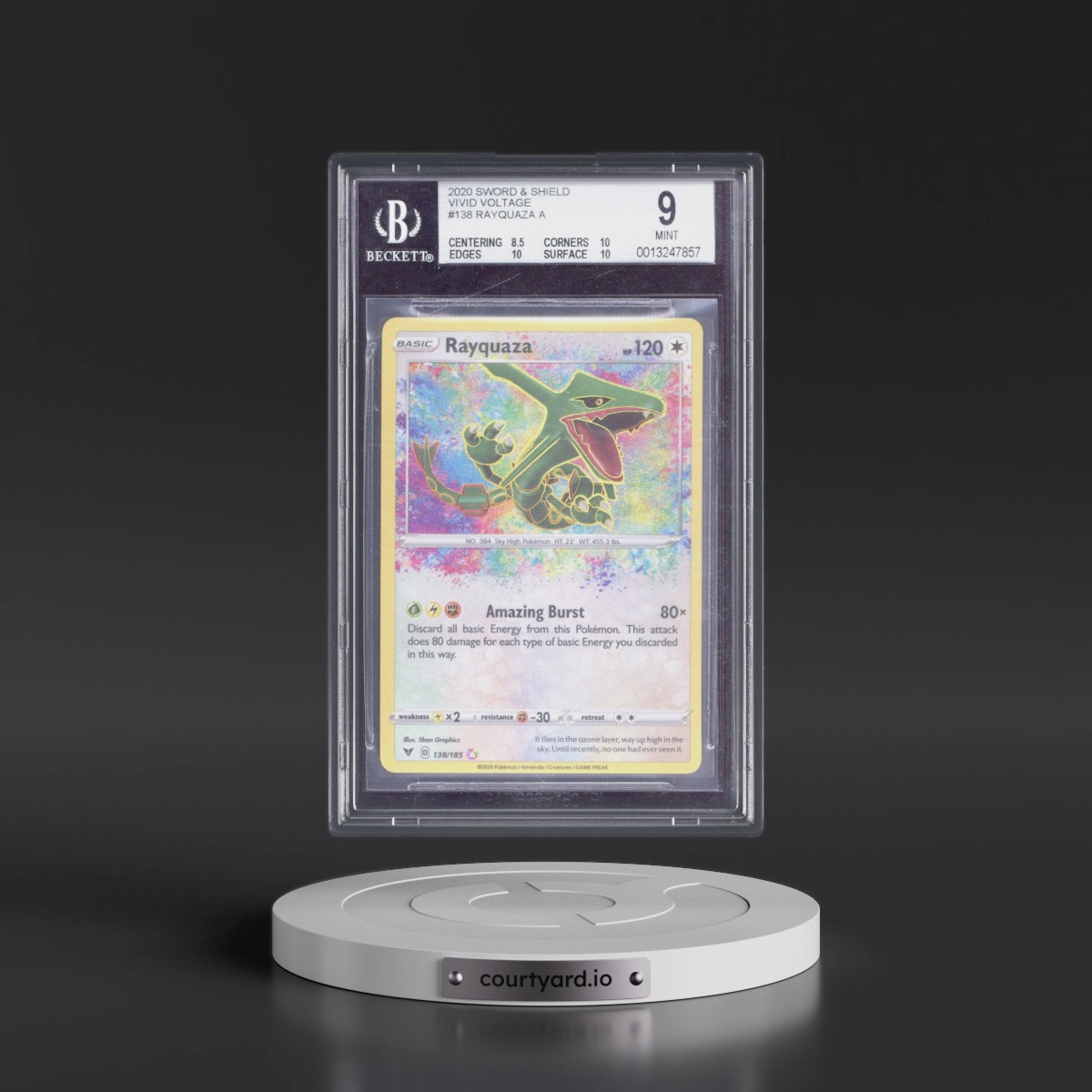 2020 Vivid Voltage #138 Rayquaza - Amazing Rare Holo (BGS 9 MINT)