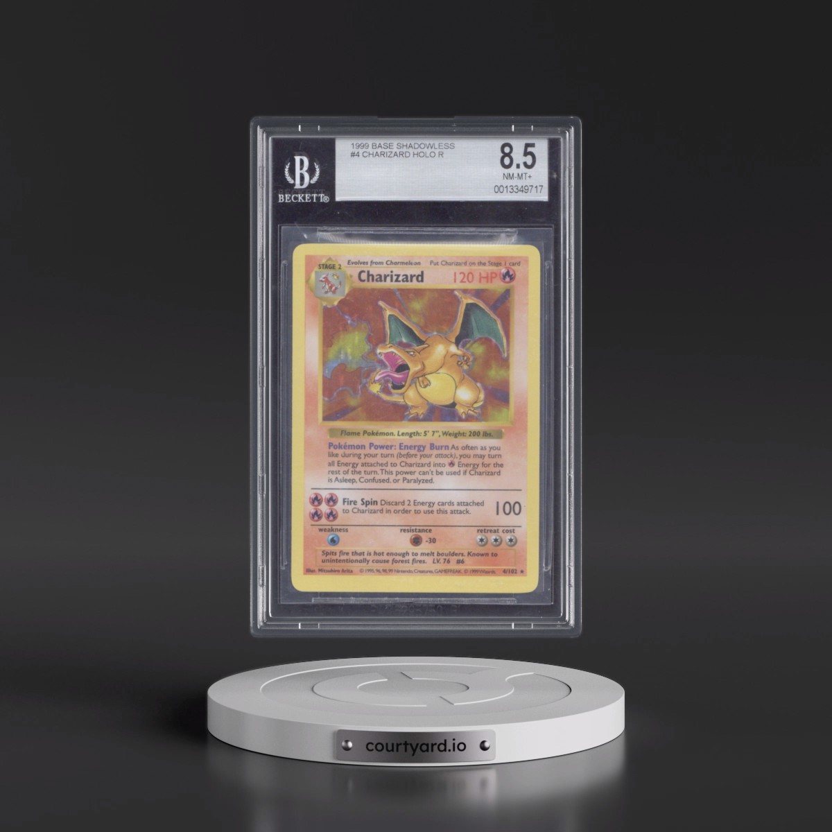 1999 Base Set #4 Charizard - Shadowless Shadowless Holo (BGS 8.5 NM-MT+)