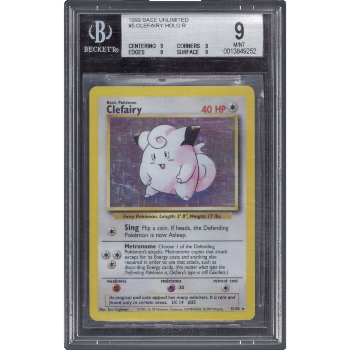 1999 Base Set #5 Clefairy - Holo (BGS 9 MINT)
