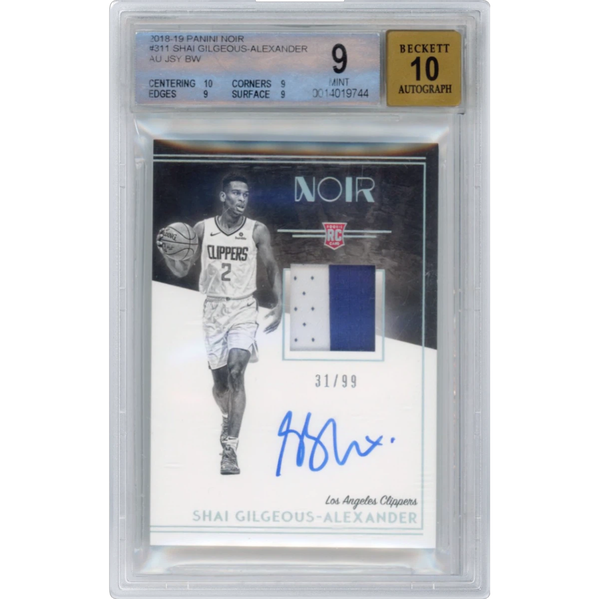 2018 Panini Noir #311 Shai Gilgeous-Alexander - Patch Autograph (BGS 9 MINT)
