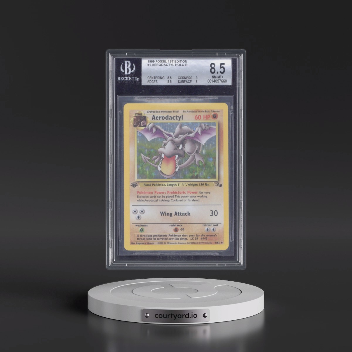1999 Fossil #1 Aerodactyl - 1st Edition Holo (BGS 8.5 NM-MT+)