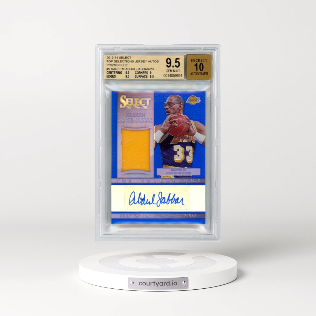 2013 Select Top Selections Jersey Autographs Prizms Blue #9 Kareem Abdul-Jabbar/20 (BGS 9.5 GEM MINT)