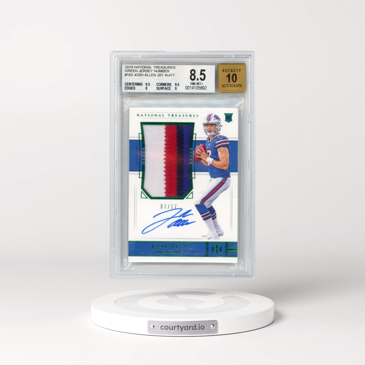 2018 Panini National Treasures #163 Josh Allen - Patch Autograph-Green Jersey Number (BGS 8.5 NM-MT+)