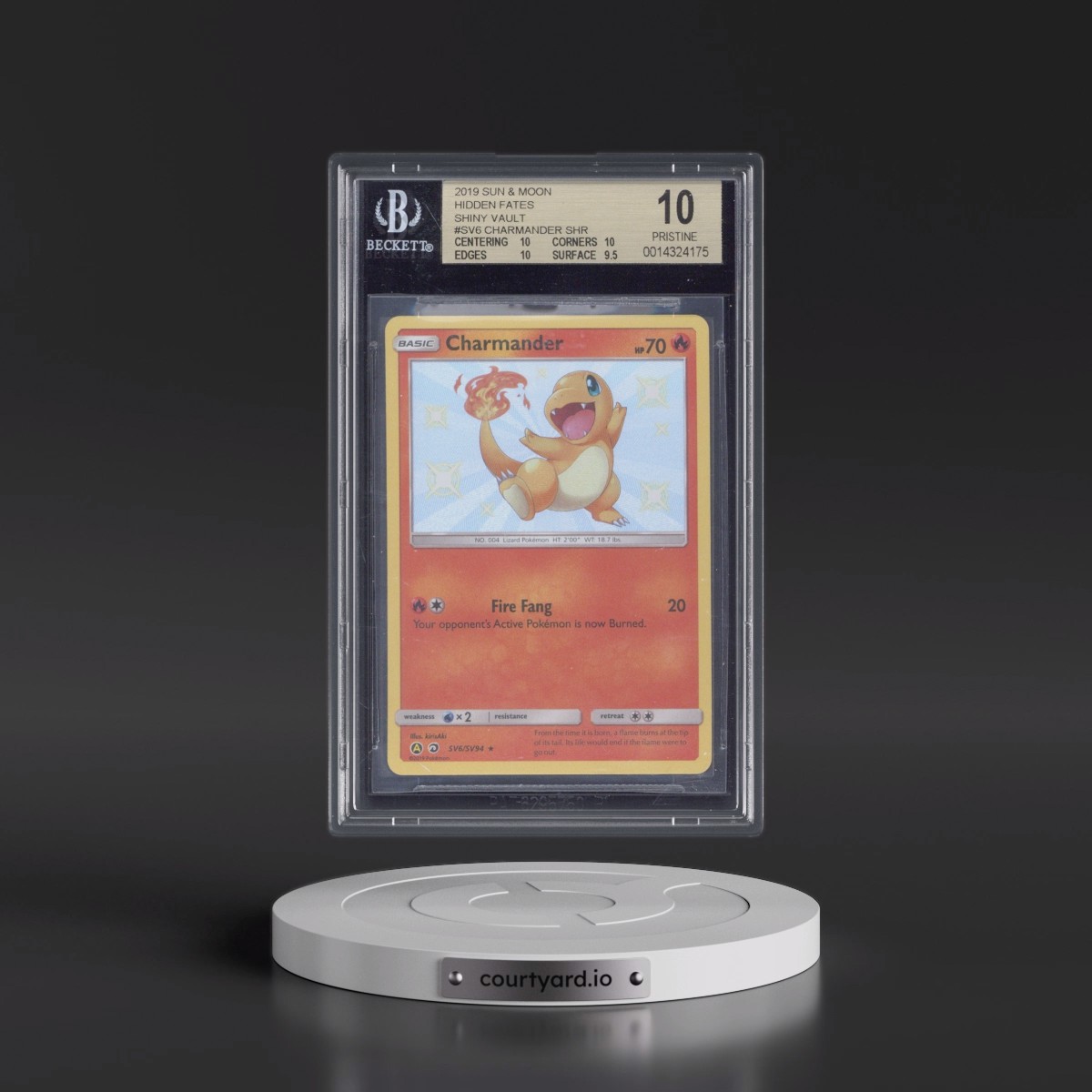 2019 Hidden Fates Charmander - Shiny Vault Holo #SV6 BGS 10