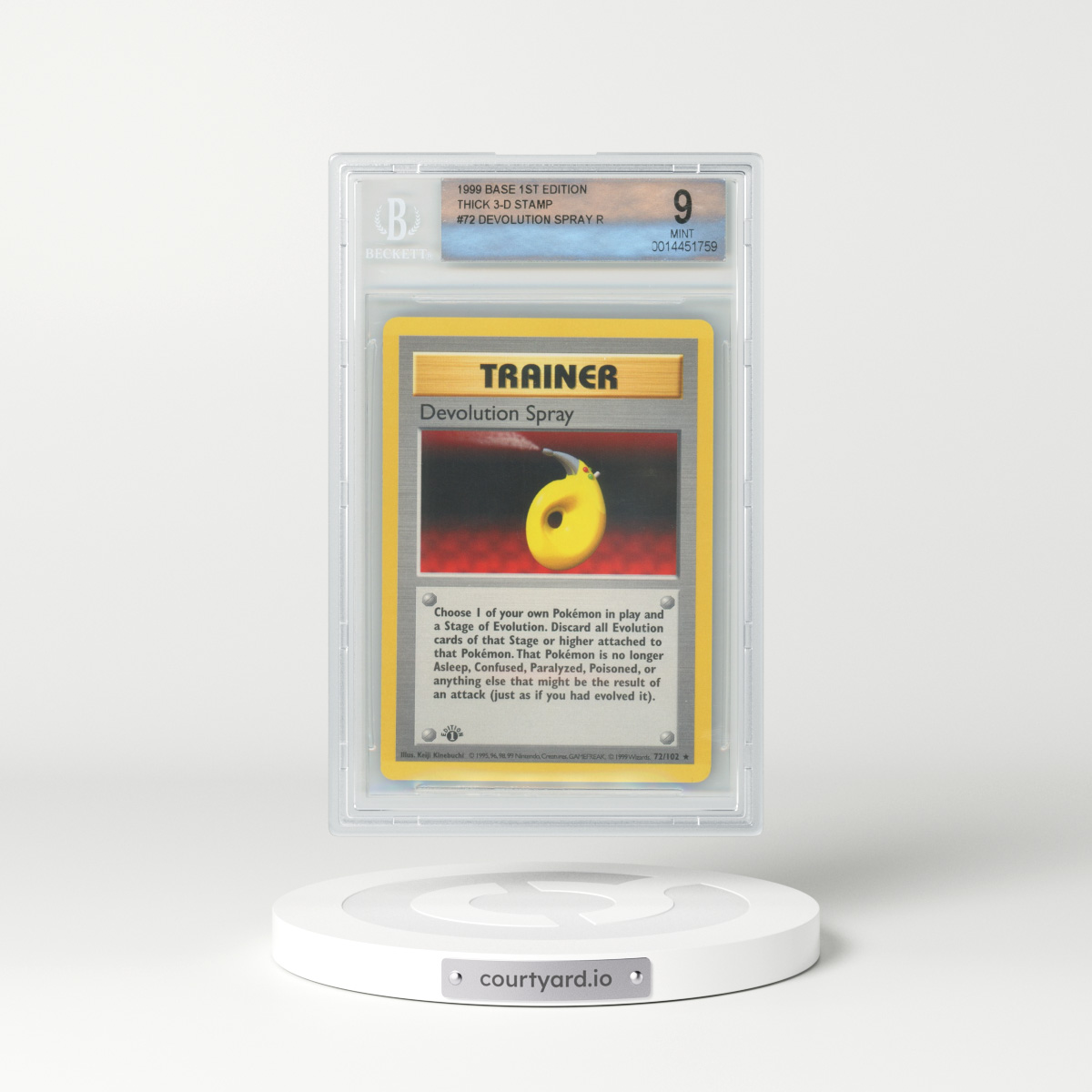 1999 Base Set #72 Devolution Spray - 1st Edition Thick 3-D Stamp (BGS 9 MINT)