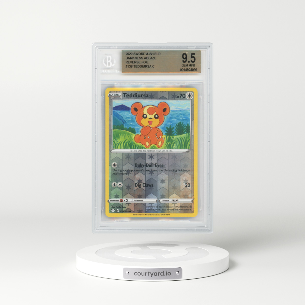 2020 Darkness Ablaze #138 Teddiursa - Reverse Holo (BGS 9.5 GEM MINT)