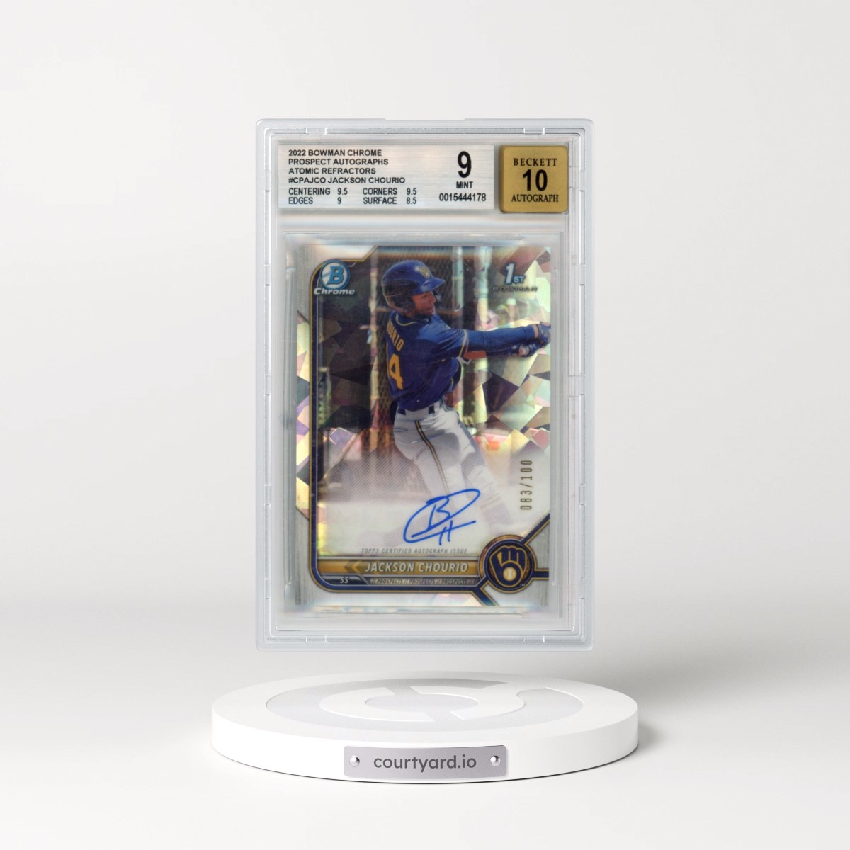 2022 Bowman Chrome Prospect Autographs Jackson Chourio - Atomic Refractor #CPAJCO BGS 9