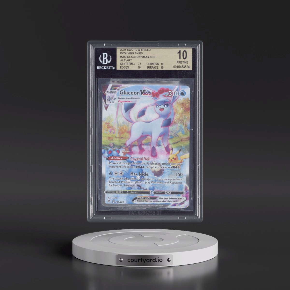 2021 Evolving Skies #209 Glaceon VMAX - Secret Rare Holo (BGS 10 PRISTINE)