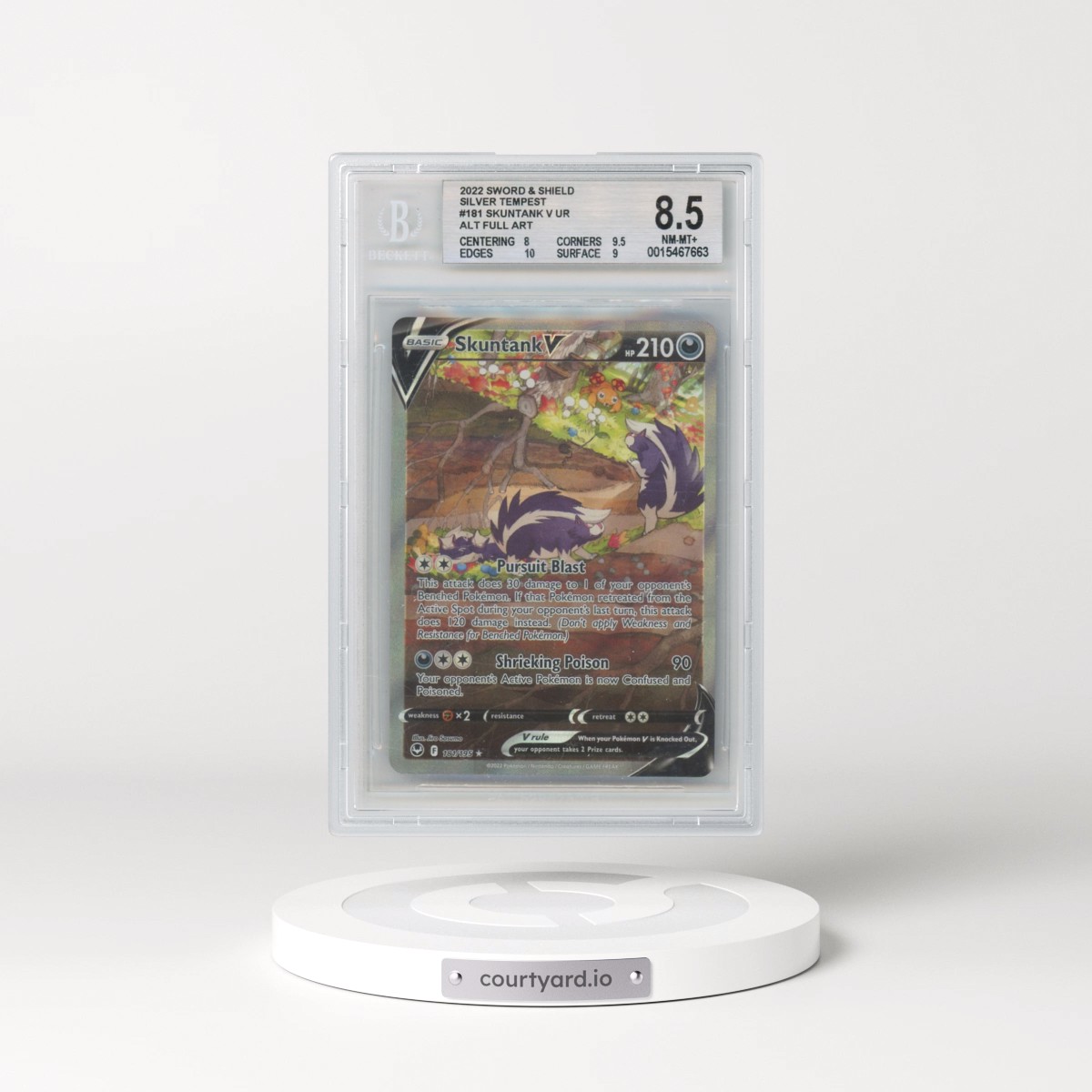 2022 Silver Tempest #181 Skuntank V - Ultra Rare Holo (BGS 8.5 NM-MT+)
