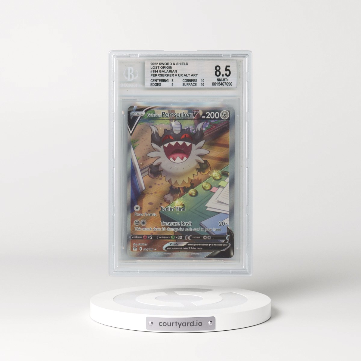 2022 Lost Origin #184 Galarian Perrserker V - Ultra Rare Holo (BGS 8.5 NM-MT+)