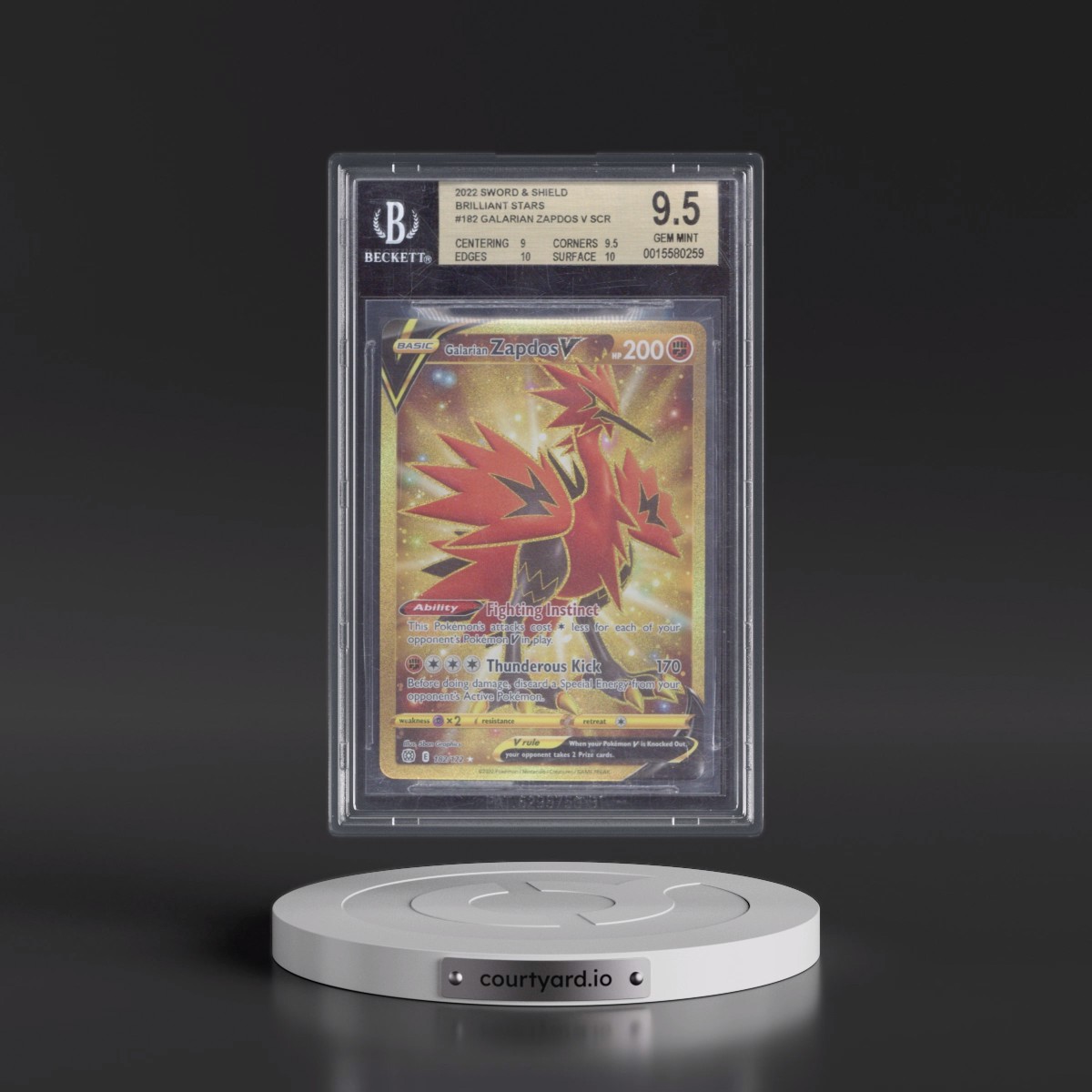 2022 Brilliant Stars #182 Galarian Zapdos V - Secret Rare Holo (BGS 9.5 GEM MINT)