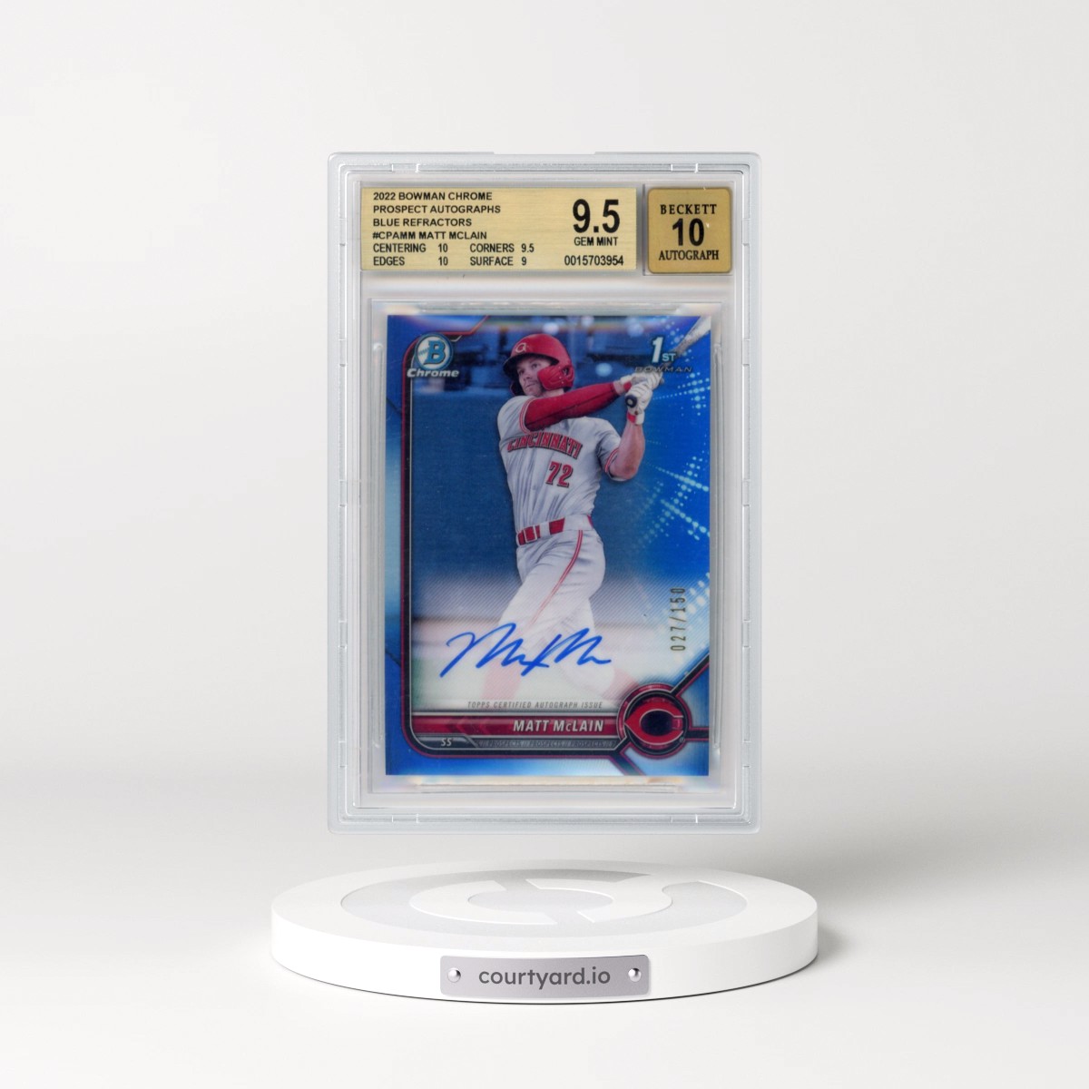 2022 Bowman Chrome Prospect Autographs #CPAMM Matt Mclain - Blue Refractor (BGS 9.5 GEM MINT)