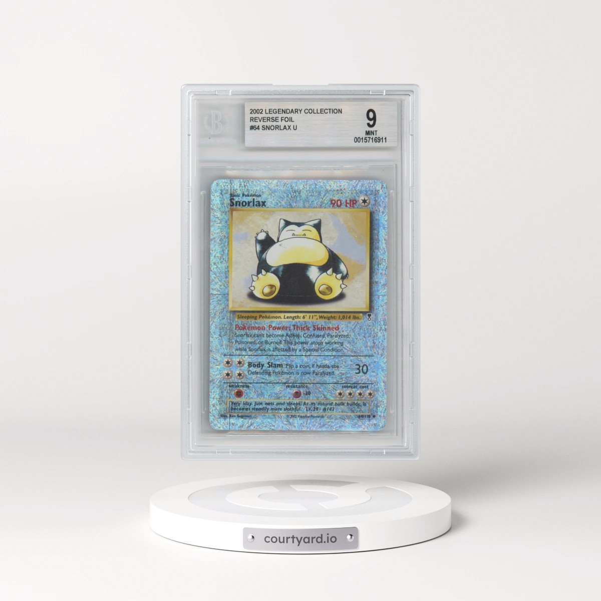 2002 Legendary Collection #64 Snorlax - Reverse Holo (BGS 9 MINT)