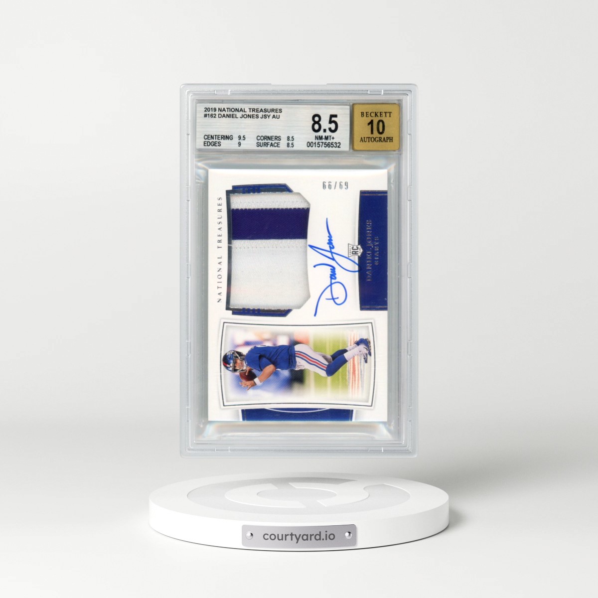 2019 Panini National Treasures #162 Daniel Jones - Patch Autograph (BGS 8.5 NM-MT+)