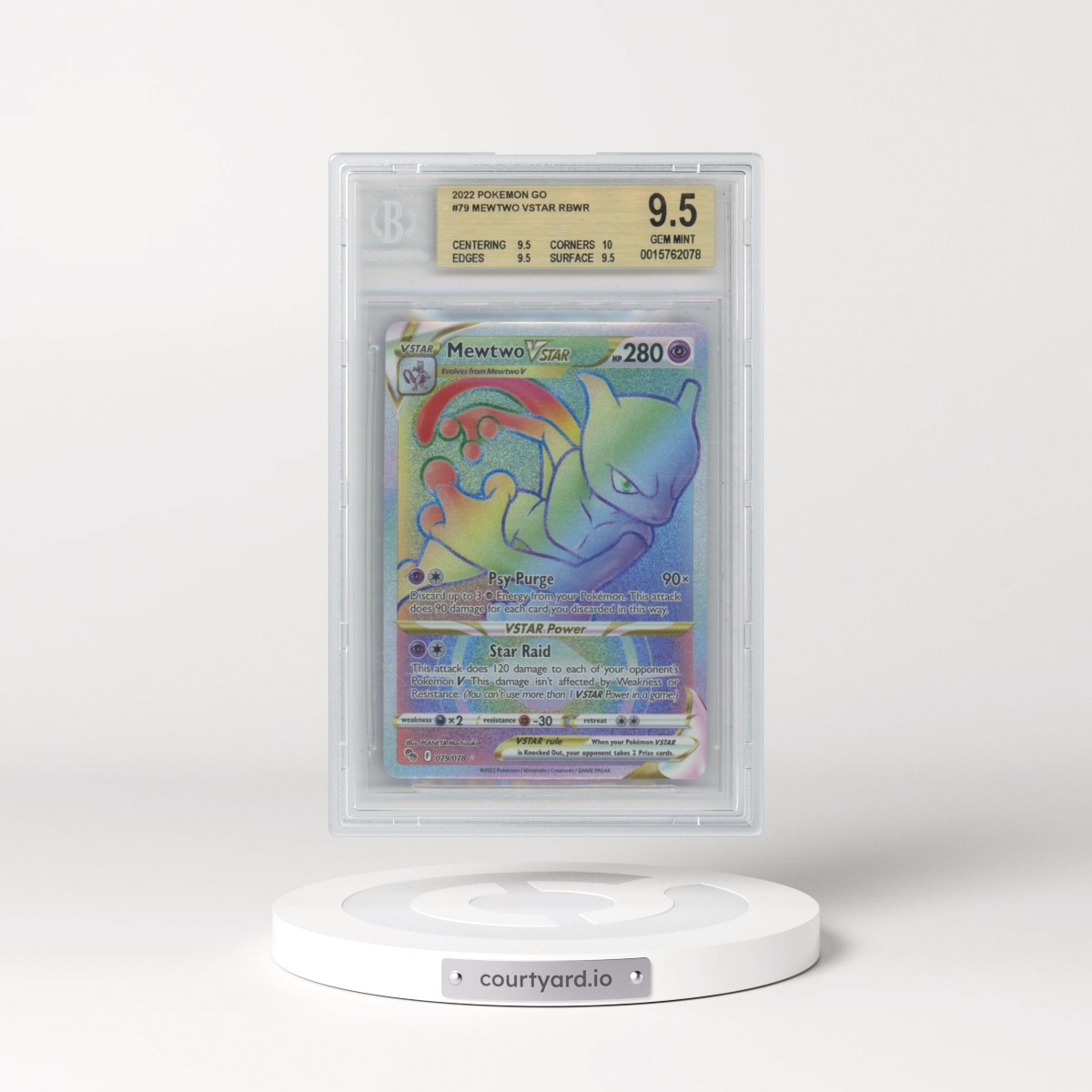 2022 Pokémon GO #079 Mewtwo VSTAR - Rainbow Rare Holo (BGS 9.5 GEM MINT)