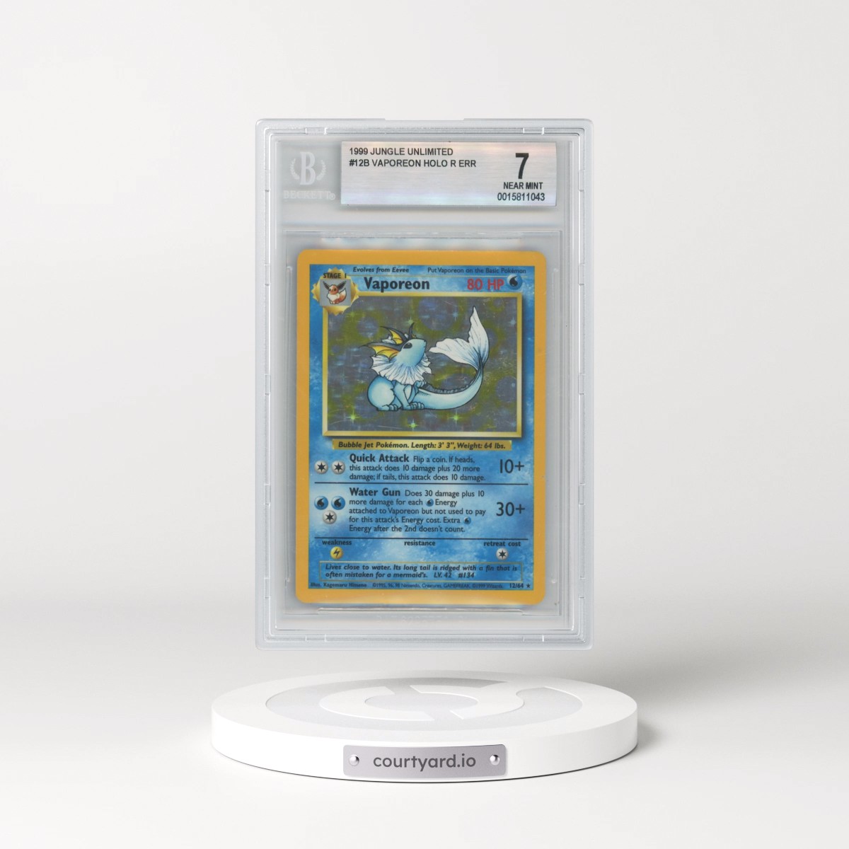 1999 Jungle #12 Vaporeon - No Set Symbol Holo (BGS 7 NM)