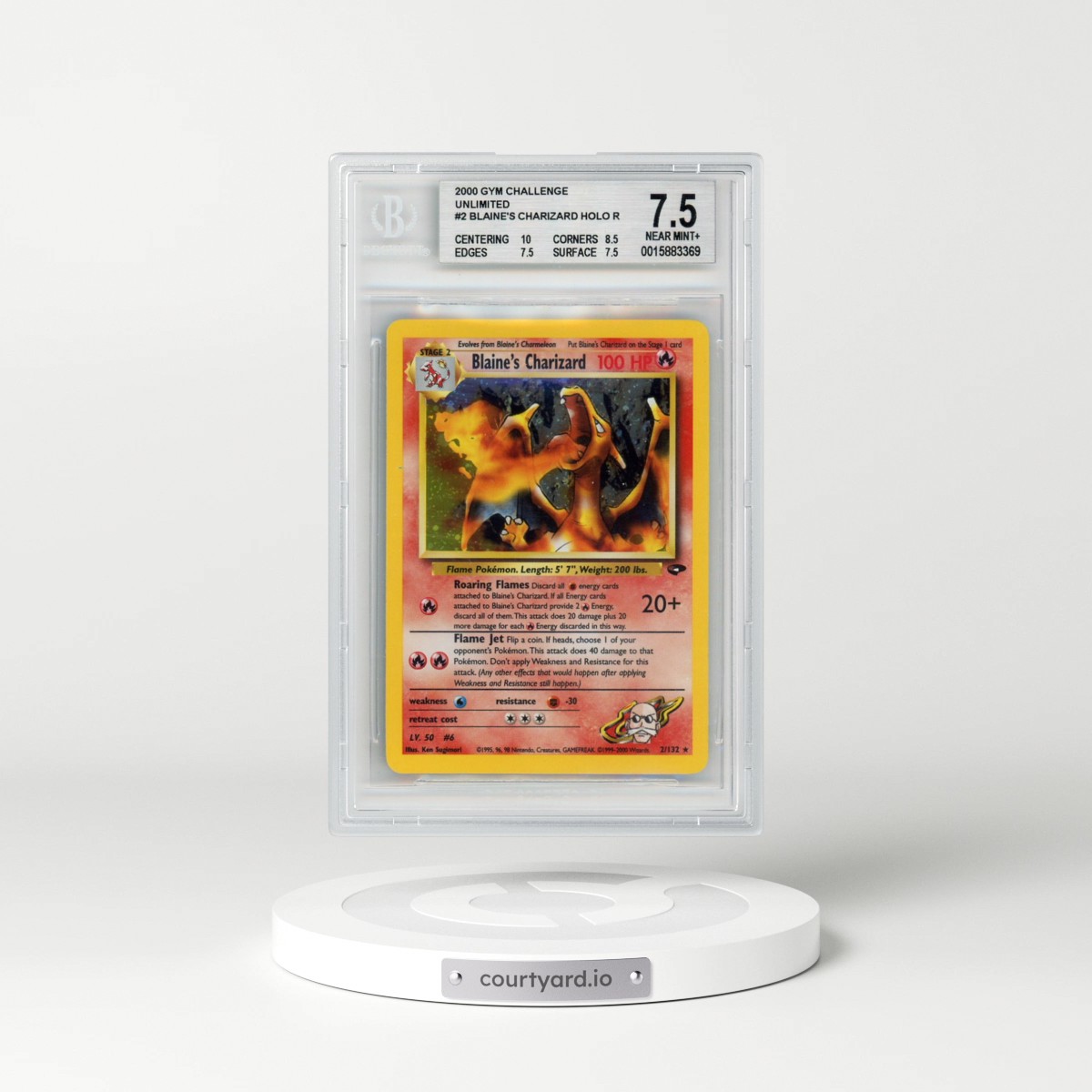 2000 Gym Challenge #2 Blaine's Charizard - Holo Error Fighting Symbol (BGS 7.5 NM+)