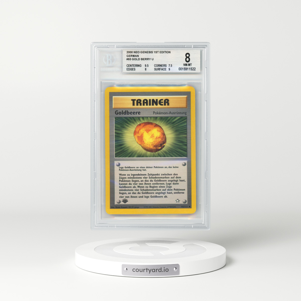 2001 Pokémon Neo Genesis #93 Gold Berry U - 1st Edition (BGS 8 NM-MT)