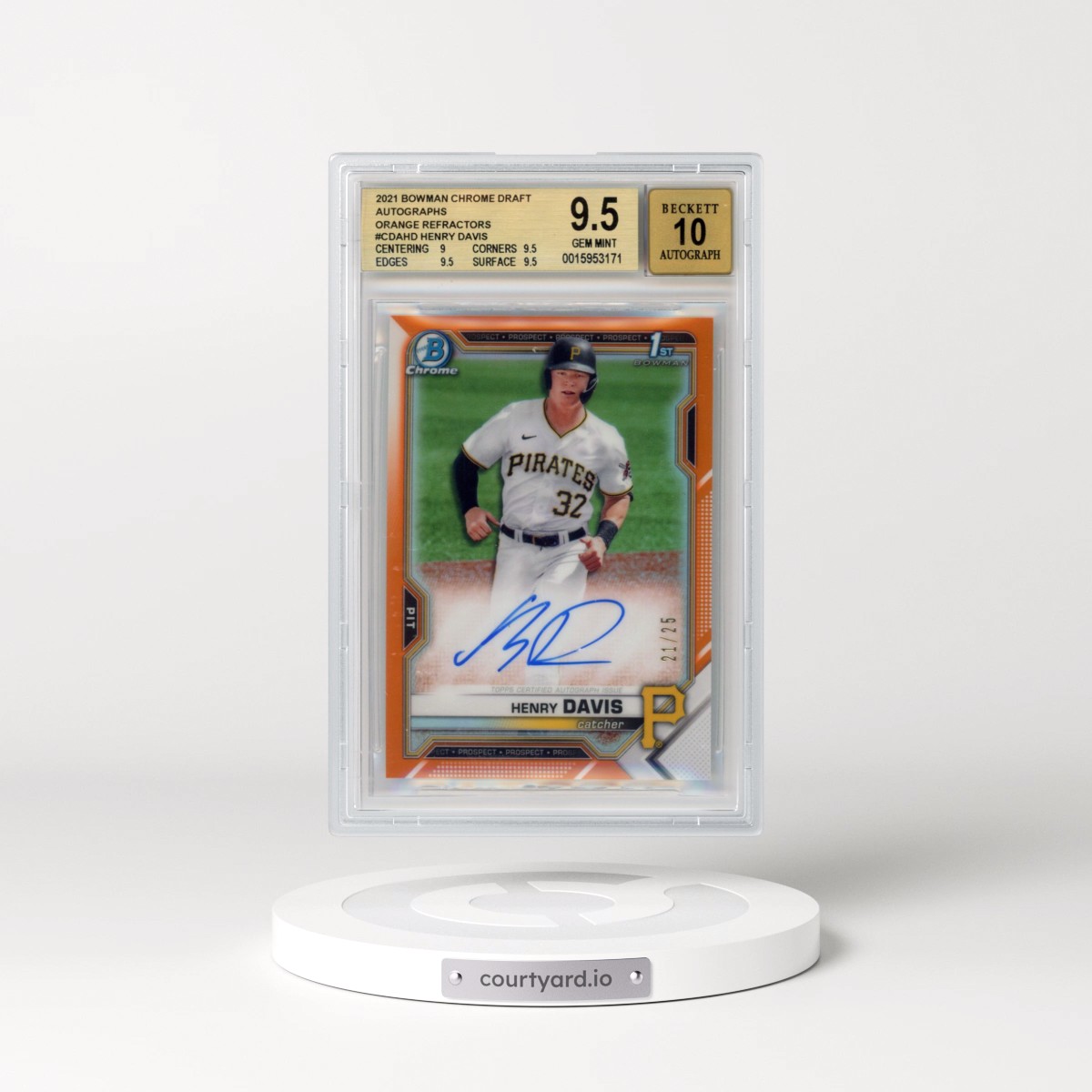 2021 Bowman Draft Chrome Draft Pick Autographs #CDAHD Henry Davis - Orange Refractor (BGS 9.5 GEM MINT)