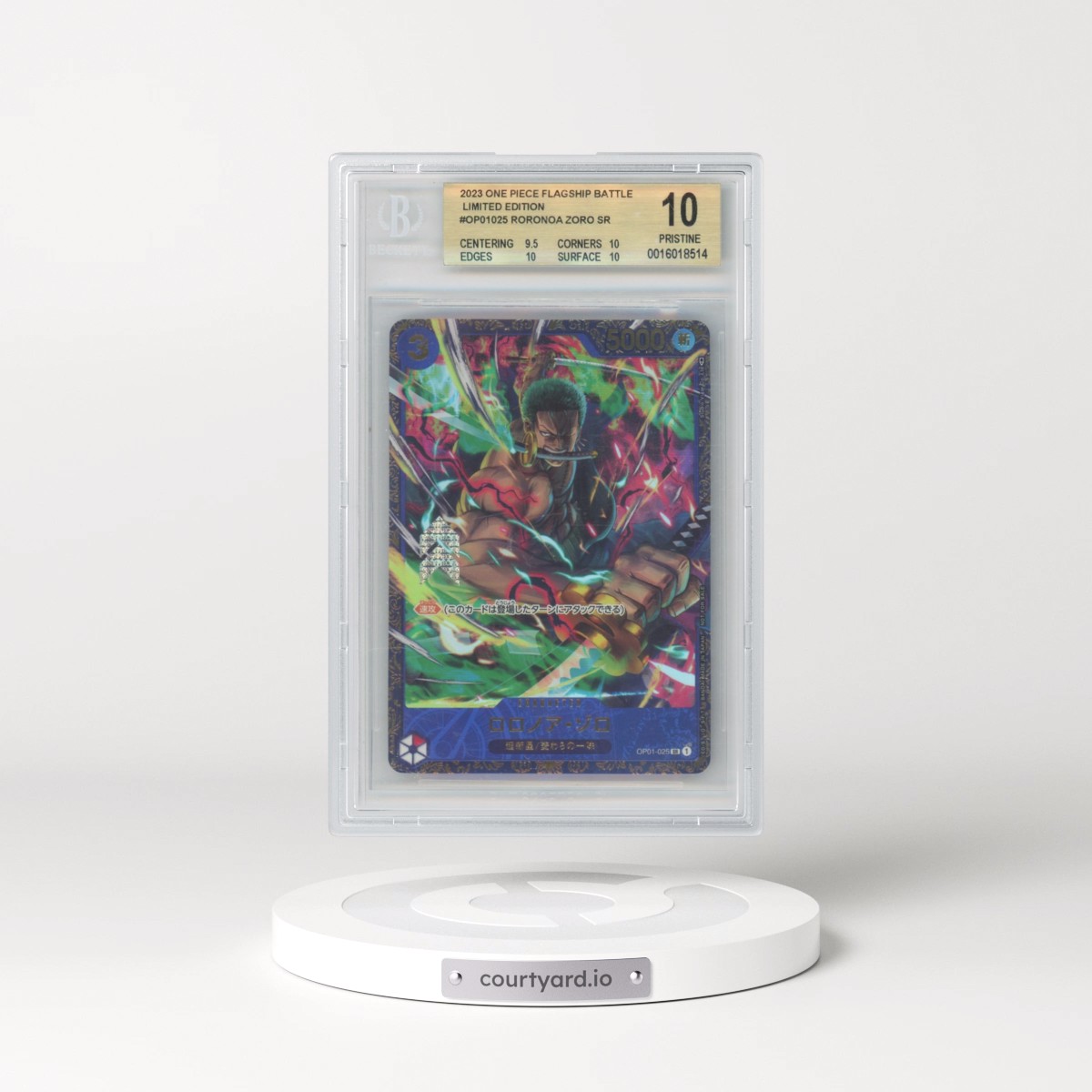 2023 One Piece Flagship Battle Japanese #OP01025 Roronoa Zoro SR PAR/(2023 Flagship Battle May/June Winner) (BGS 10 PRISTINE)