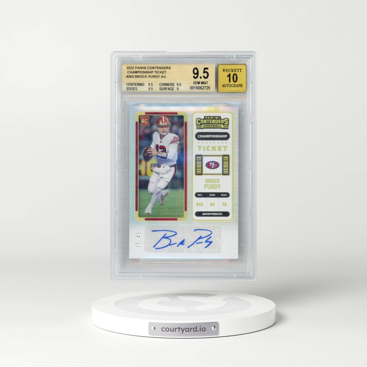 2022 Panini Contenders #263 Brock Purdy - Autograph-Championship Ticket (BGS 9.5 GEM MINT)