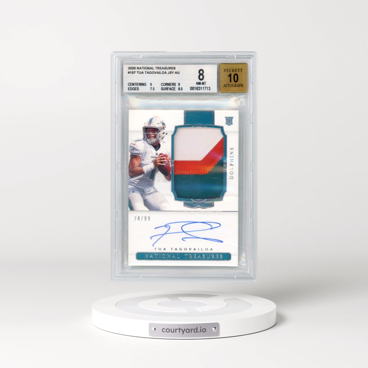 2020 Panini National Treasures #157 Tua Tagovailoa - Patch Autograph (BGS 8 NM-MT)