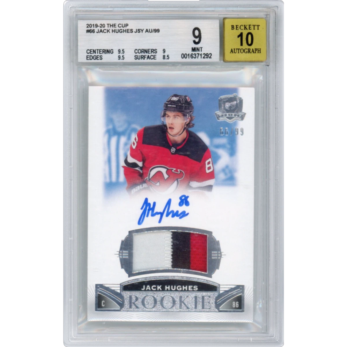 2019 Upper Deck the Cup #66 Jack Hughes - Autograph Patch, BGS 9