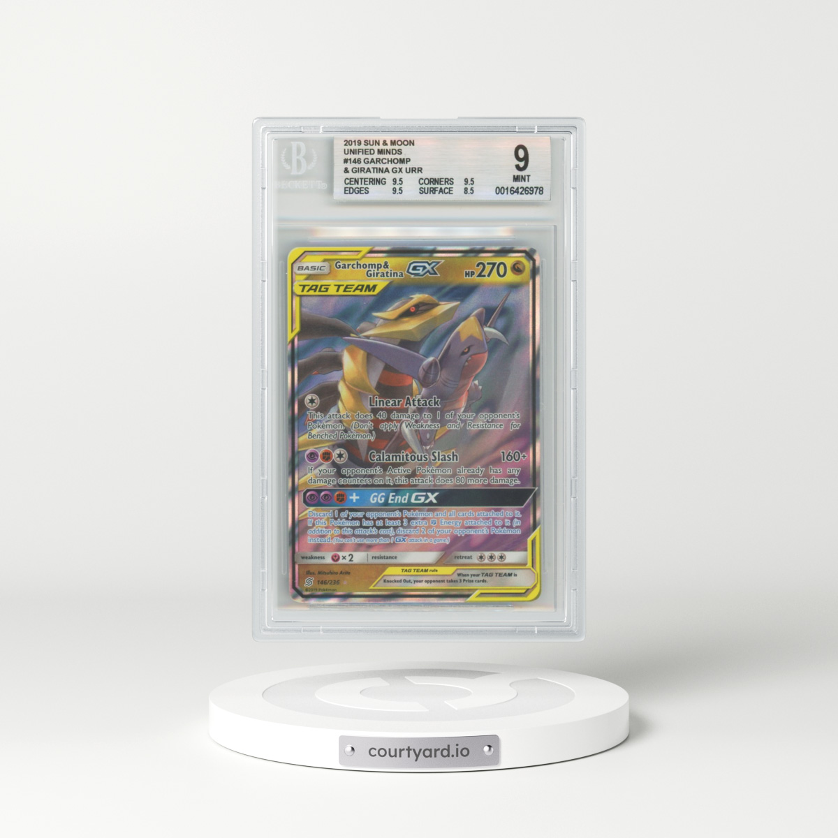2019 Unified Minds #146 Garchomp & Giratina GX - Full Art Holo (BGS 9 MINT)