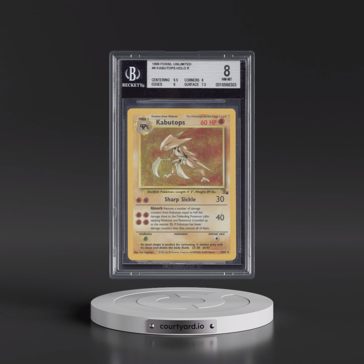 1999 Fossil #9 Kabutops - Galaxy Star Holo (BGS 8 NM-MT)
