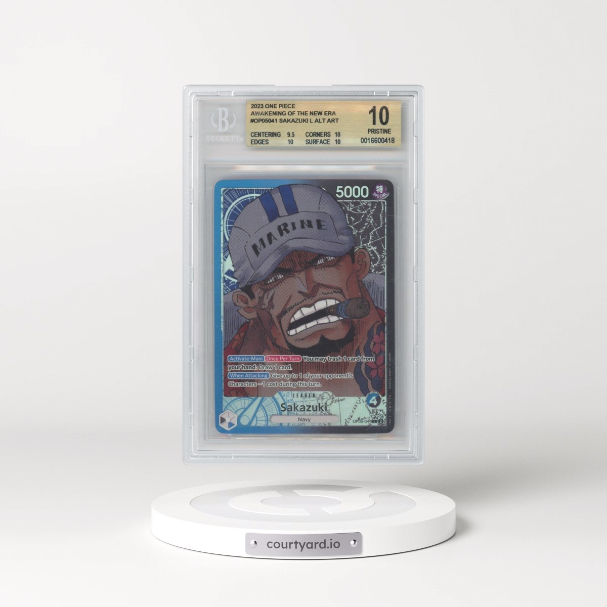 2023 One Piece Card Game Awakening of the New Era #OP05041 Sakazuki ALT ART L (BGS 10 PRISTINE)