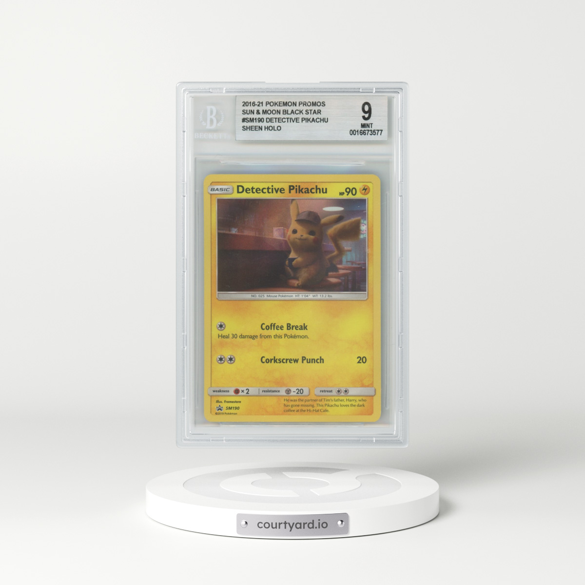 2016 Pokémon Sun and Moon Black Star Promos #SM190 Detective Pikachu (Sheen Holo)/(Detective Pikachu theatrical release) P (BGS 9 MINT)