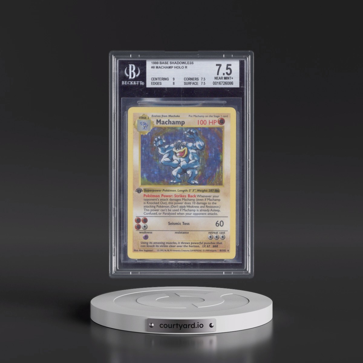 1999 Base Set #8 Machamp - 1st Edition Shadowless Holo (BGS 7.5 NM+)